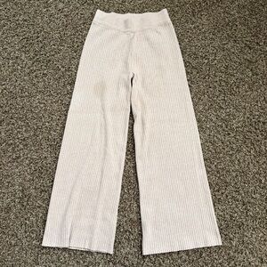 Cream Ribbed Knit Pants